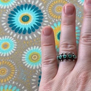 Vintage Sterling Silver Zuni Turquoise Snake Eyes Ring Size 5